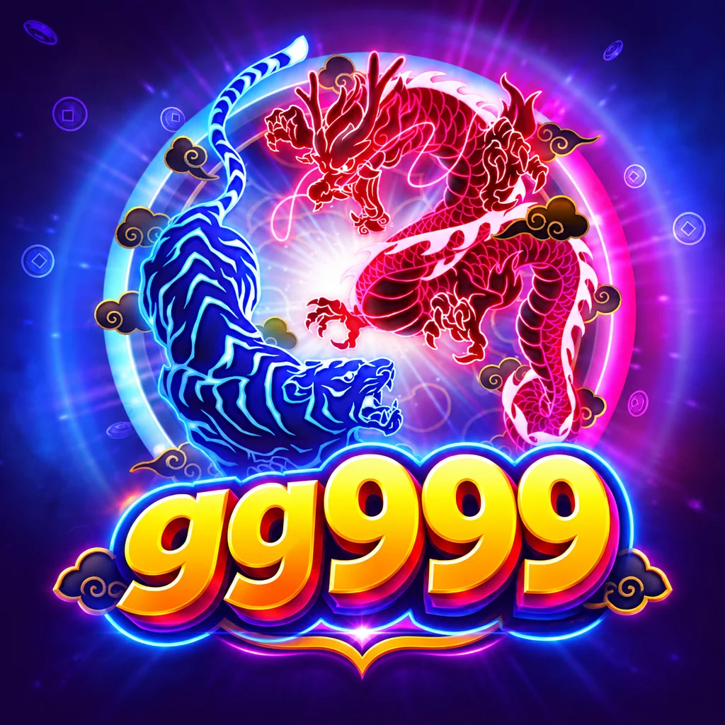 Desain logo gg999 berpadu ilustrasi naga dan harimau khas permainan Dragon Tiger Luck